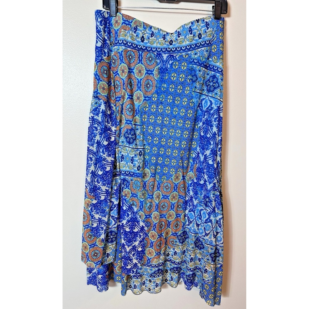 Chico's A-Line Skirt Womens Size 12 Blue Paisley Patchwork Elastic Artsy Boho 2 - Picture 3 of 12